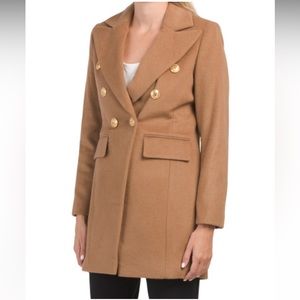 Sam Edelman Wool Blend Military Cut Coat Double-Breasted Button Closure Beige 16